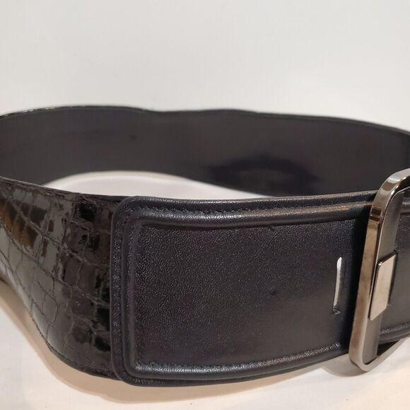 Carlisle Belt Black Embossed 3" Wide Leather Croc Pattern Sz M 34"-36" USA made - Picture 3 of 9